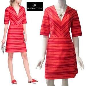Banana Republic Coral Chevron Satin Dress 14 NWT